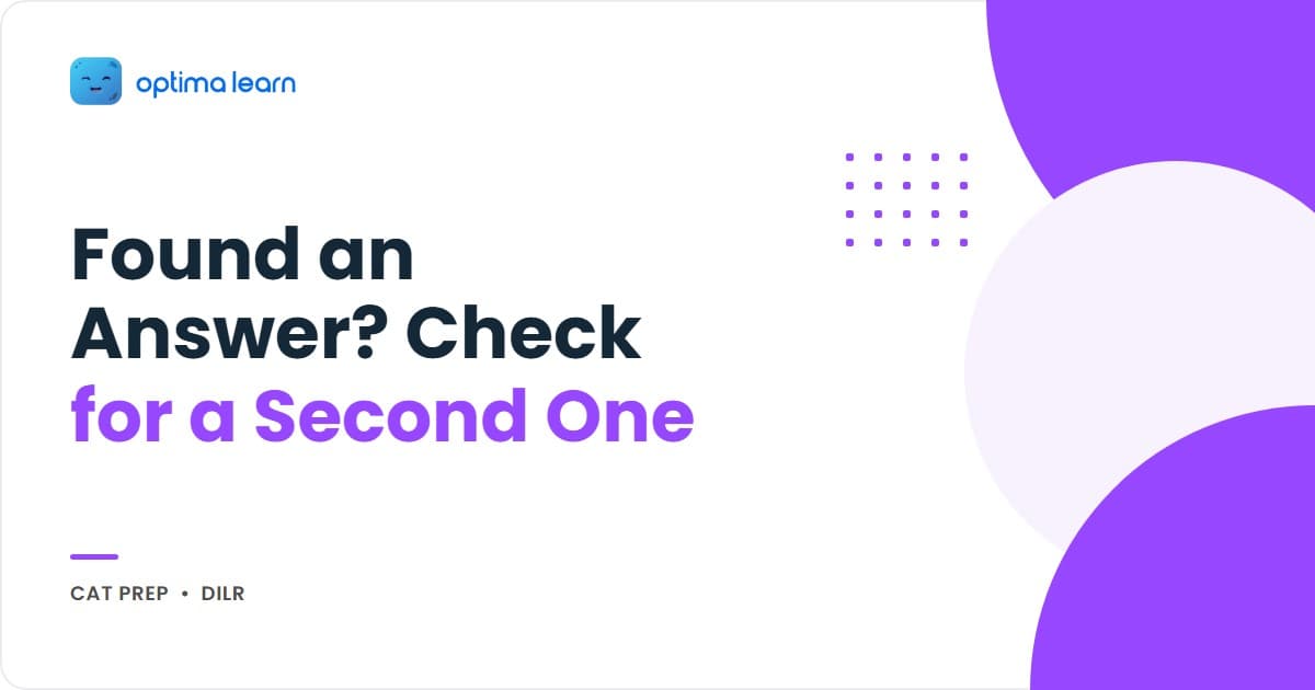 Optima Learn hero graphic for The Second Solution Test: brand-blue banner headlined "Found an Answer? Check for a Second One" with 4 numbered method cards (Freeze, Swap, Recheck, Confirm or Correct).
