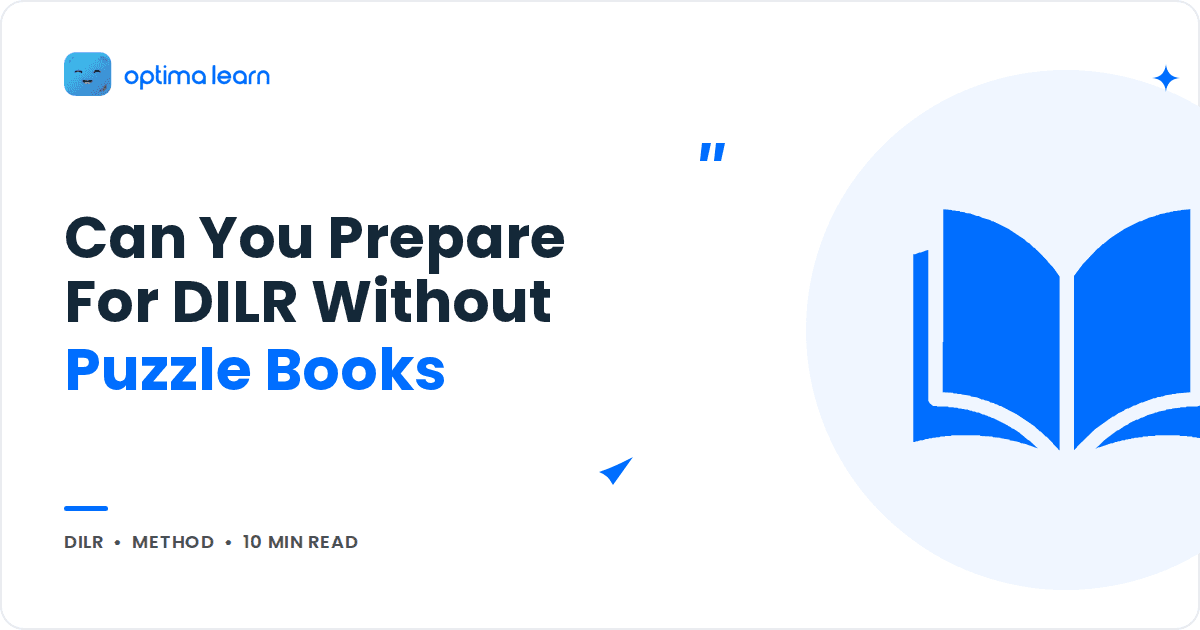 Blog cover reading Can You Prepare For DILR Without Puzzle Books, with a blue open book icon inside a soft tinted circle.