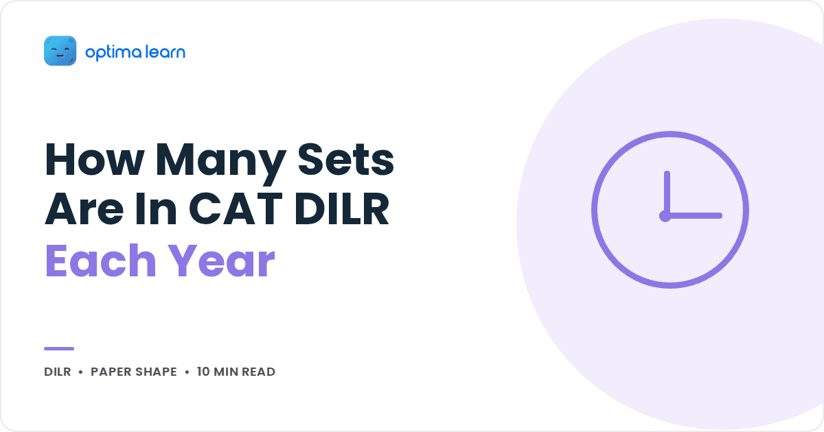 Blog cover reading How Many Sets Are In CAT DILR Each Year, with a lavender clock icon inside a soft tinted circle.