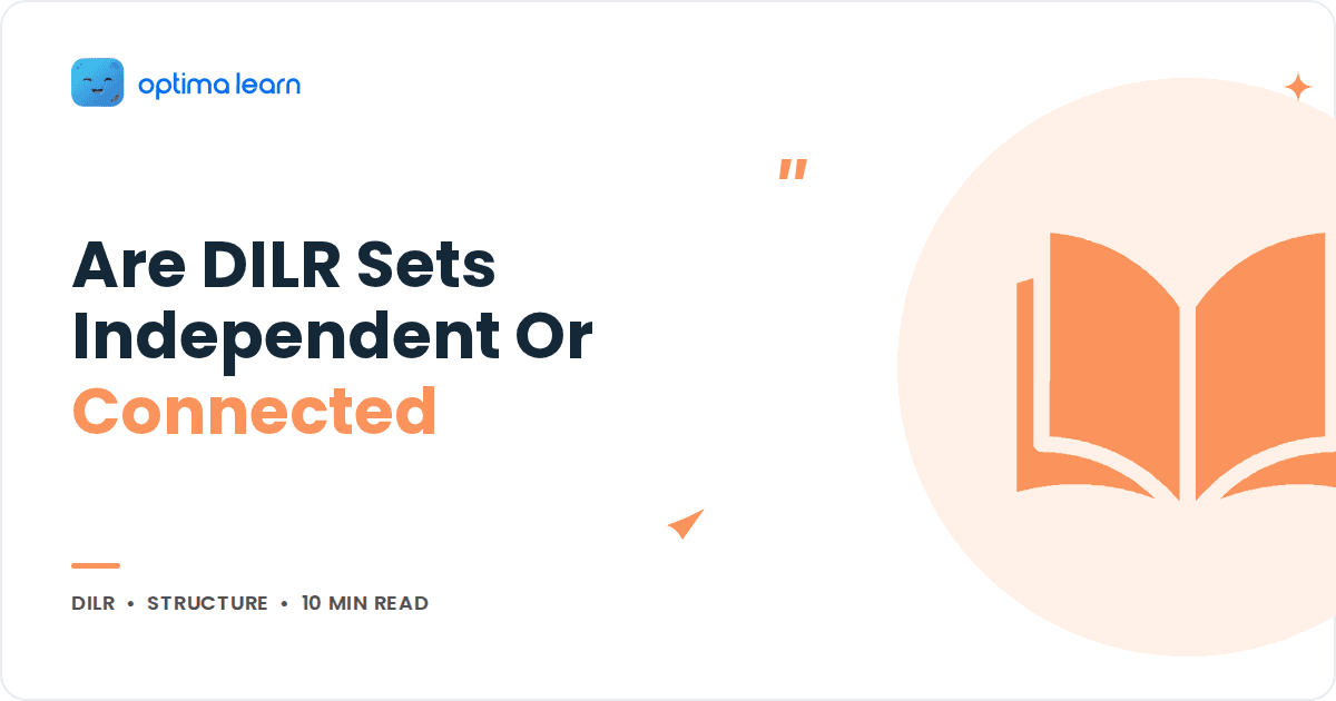 Blog cover reading Are DILR Sets Independent Or Connected, with a peach open book icon inside a soft tinted circle.