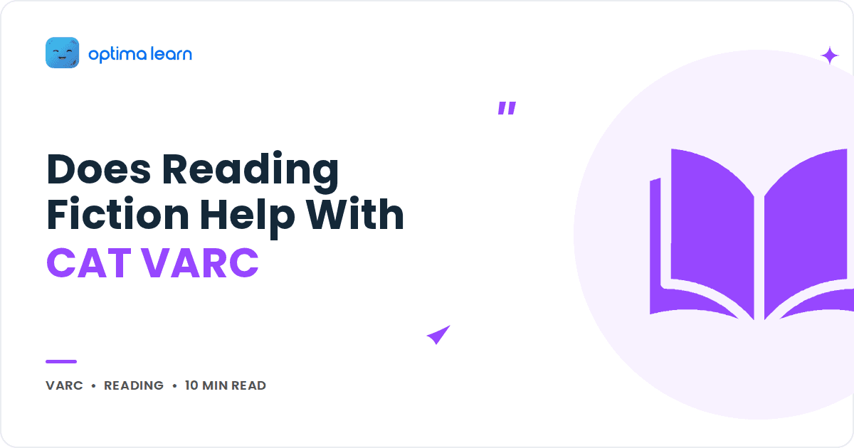 Blog cover reading Does Reading Fiction Help With CAT VARC, with a purple open book icon inside a soft tinted circle.