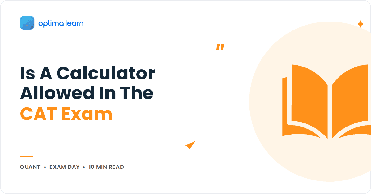Blog cover reading Is A Calculator Allowed In The CAT Exam, with an orange open book icon inside a soft tinted circle.