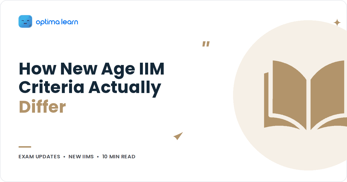 Blog cover reading How New Age IIM Criteria Actually Differ, with a sand coloured open book icon inside a soft tinted circle.