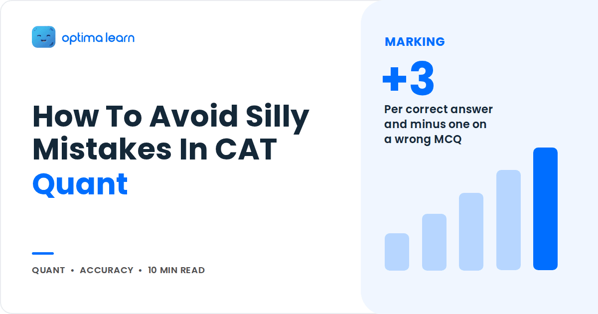 Blog cover reading How To Avoid Silly Mistakes In CAT Quant, with a blue stat panel showing +3 and a small bar chart.