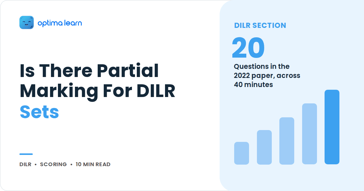 Blog cover reading Is There Partial Marking For DILR Sets, with a sky blue stat panel showing 20 and a small bar chart.