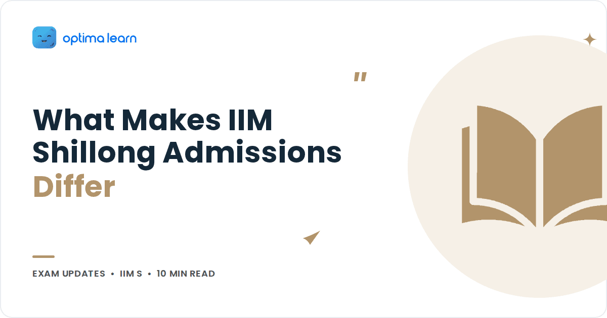 Blog cover reading What Makes IIM Shillong Admissions Differ, with a sand coloured open book icon in a soft tinted circle.