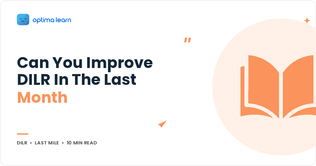 Blog cover reading Can You Improve DILR In The Last Month, with a peach open book icon in a soft tinted circle.