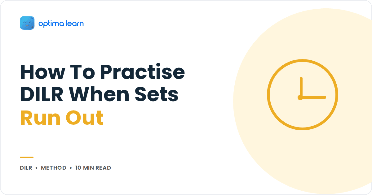 Blog cover reading How To Practise DILR When Sets Run Out, with a soft yellow clock icon in a soft tinted circle.