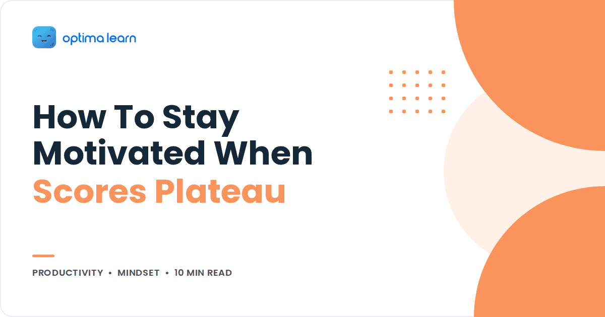 Blog cover reading How To Stay Motivated When Scores Plateau, with a peach blob stack and a small dot grid.
