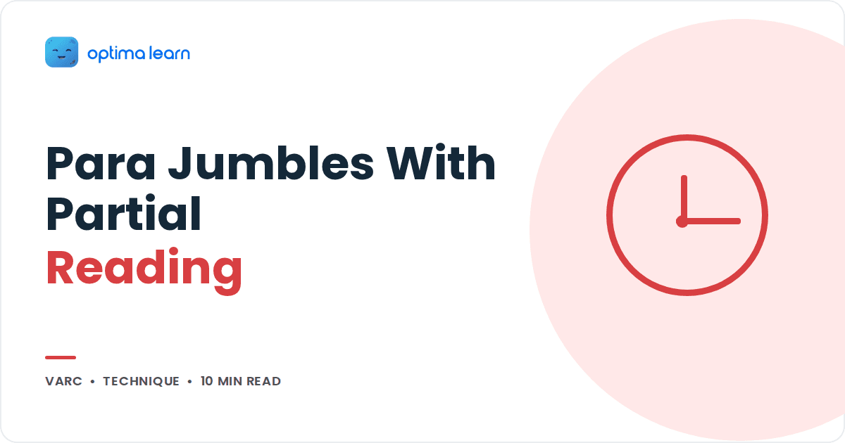 Blog cover reading Para Jumbles With Partial Reading, with a red clock icon inside a soft tinted circle.