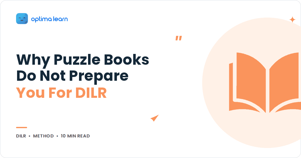 Blog cover reading Why Puzzle Books Do Not Prepare You For DILR, with a peach open book icon inside a soft tinted circle.