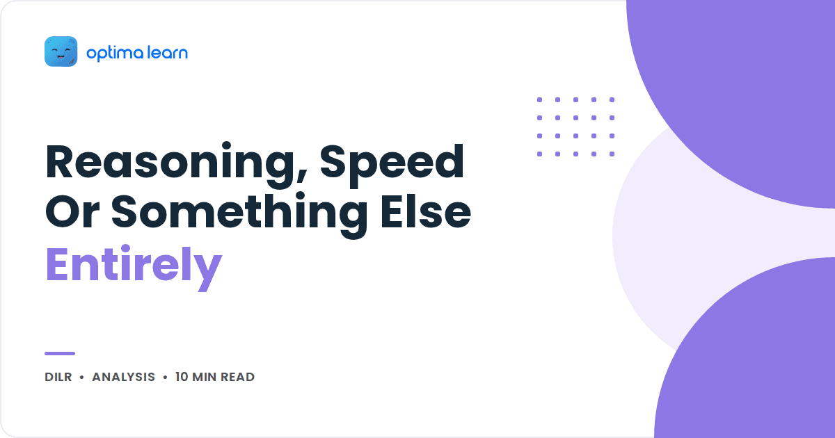 Blog cover reading Reasoning, Speed Or Something Else Entirely, with overlapping lavender circles and a small dot grid.