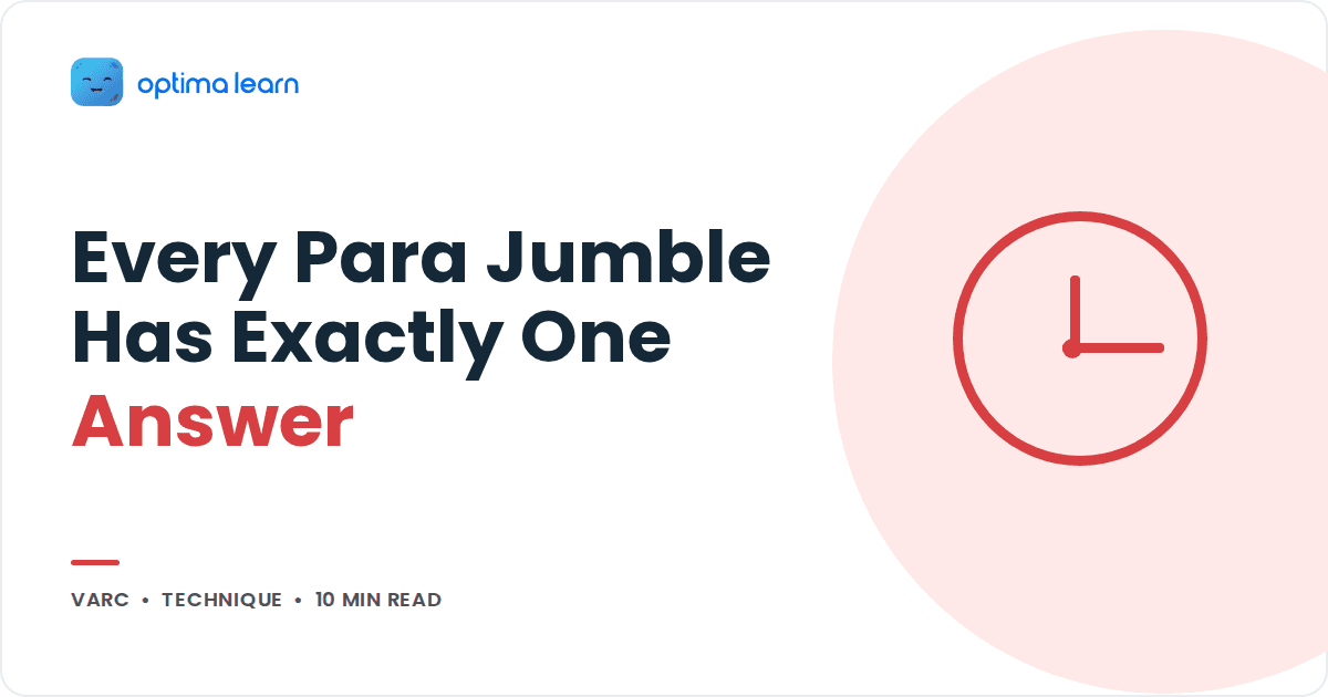 Blog cover reading Every Para Jumble Has Exactly One Answer, with a red clock icon inside a soft tinted circle.