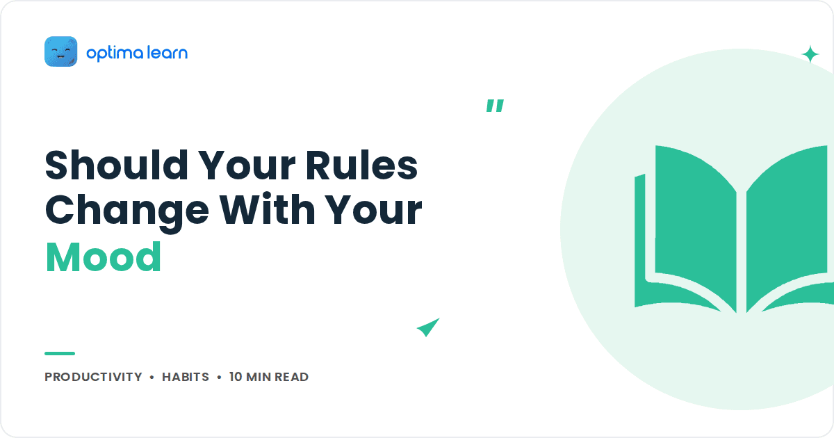 Blog cover reading Should Your Rules Change With Your Mood, with a mint green open book icon inside a soft tinted circle.