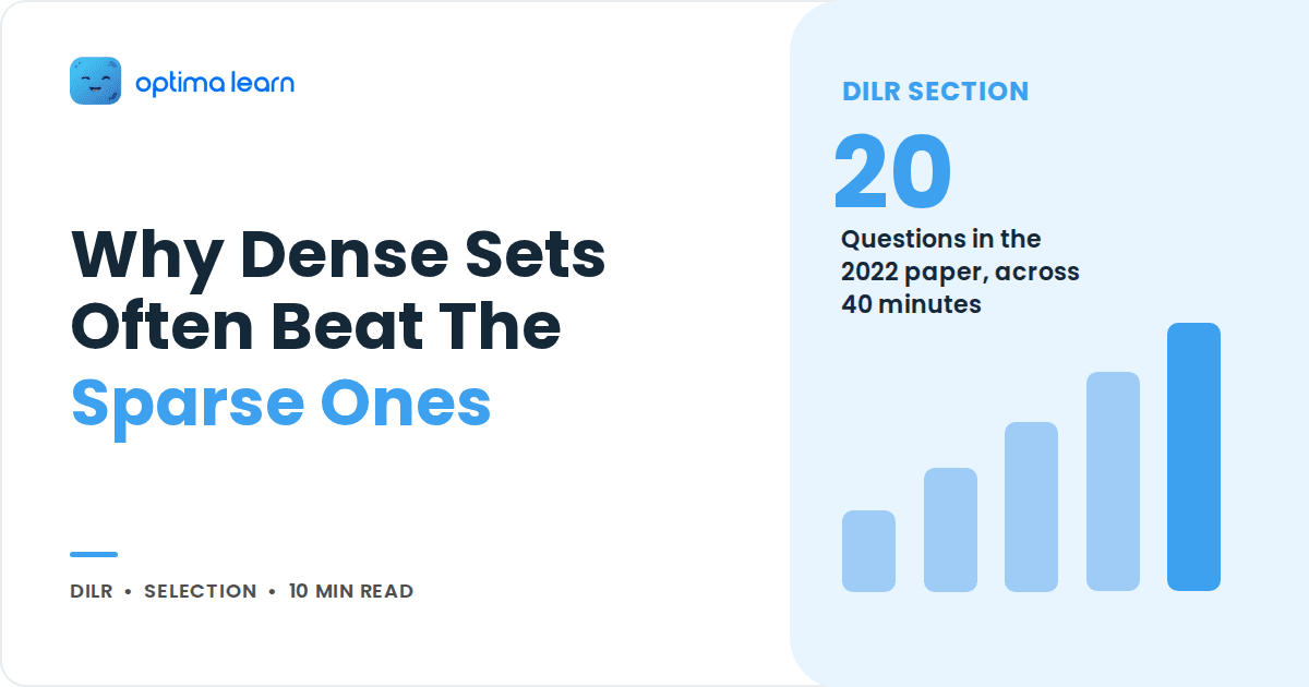 Blog cover reading Why Dense Sets Often Beat The Sparse Ones, with a sky blue stat panel and a small bar chart.