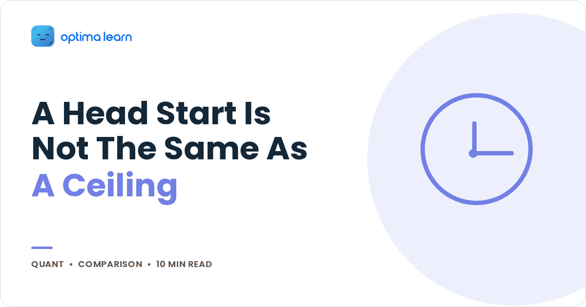 Blog cover reading A Head Start Is Not The Same As A Ceiling, with a periwinkle clock icon inside a soft tinted circle.