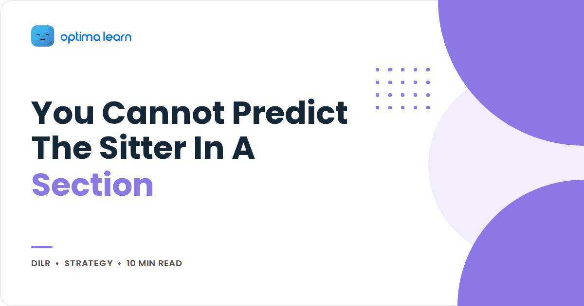 Blog cover reading You Cannot Predict The Sitter In A Section, with overlapping lavender circles and a small dot grid.