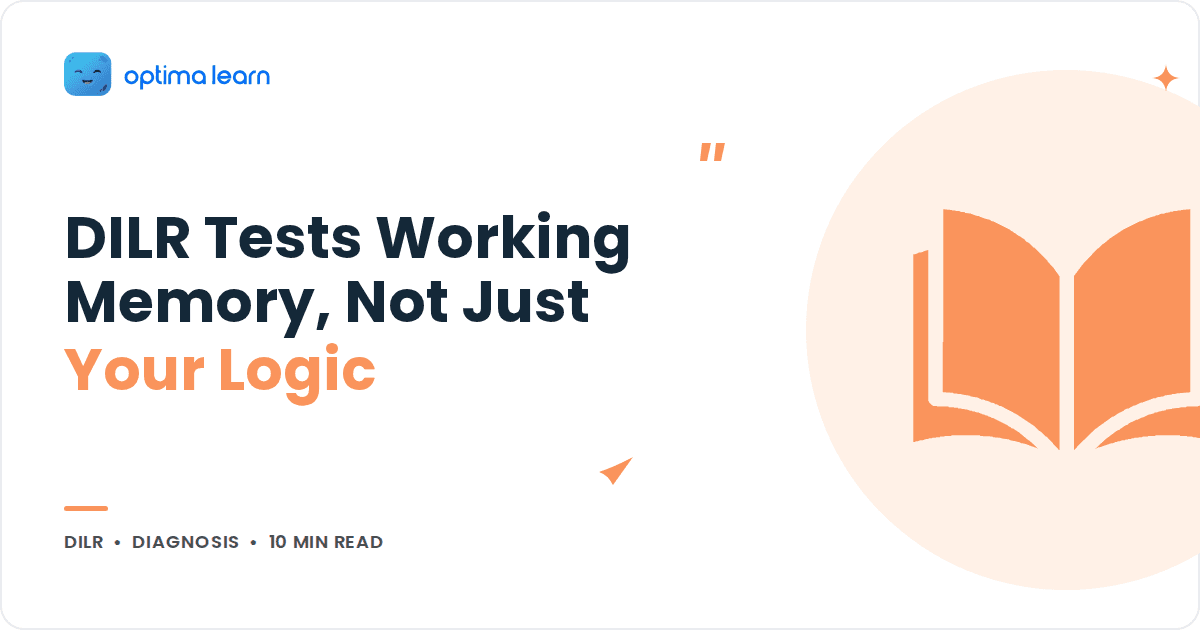 Blog cover reading DILR Tests Working Memory, Not Just Your Logic, with a peach open book icon inside a soft tinted circle.