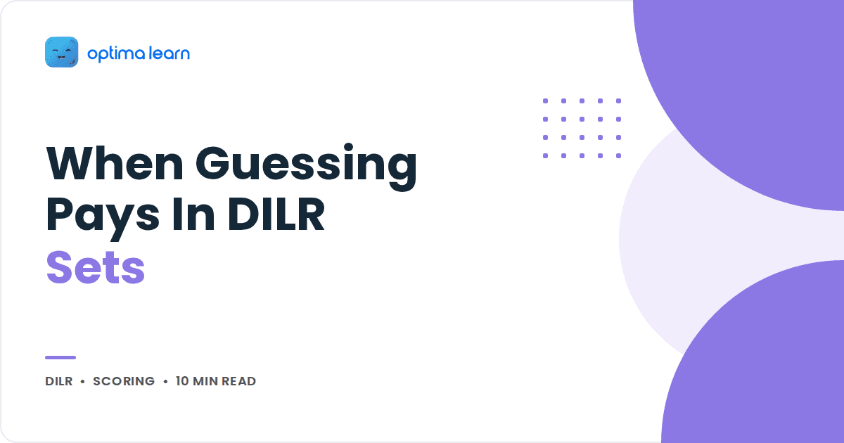 Blog cover reading When Guessing Pays In DILR Sets, with overlapping lavender circles and a small dot grid.