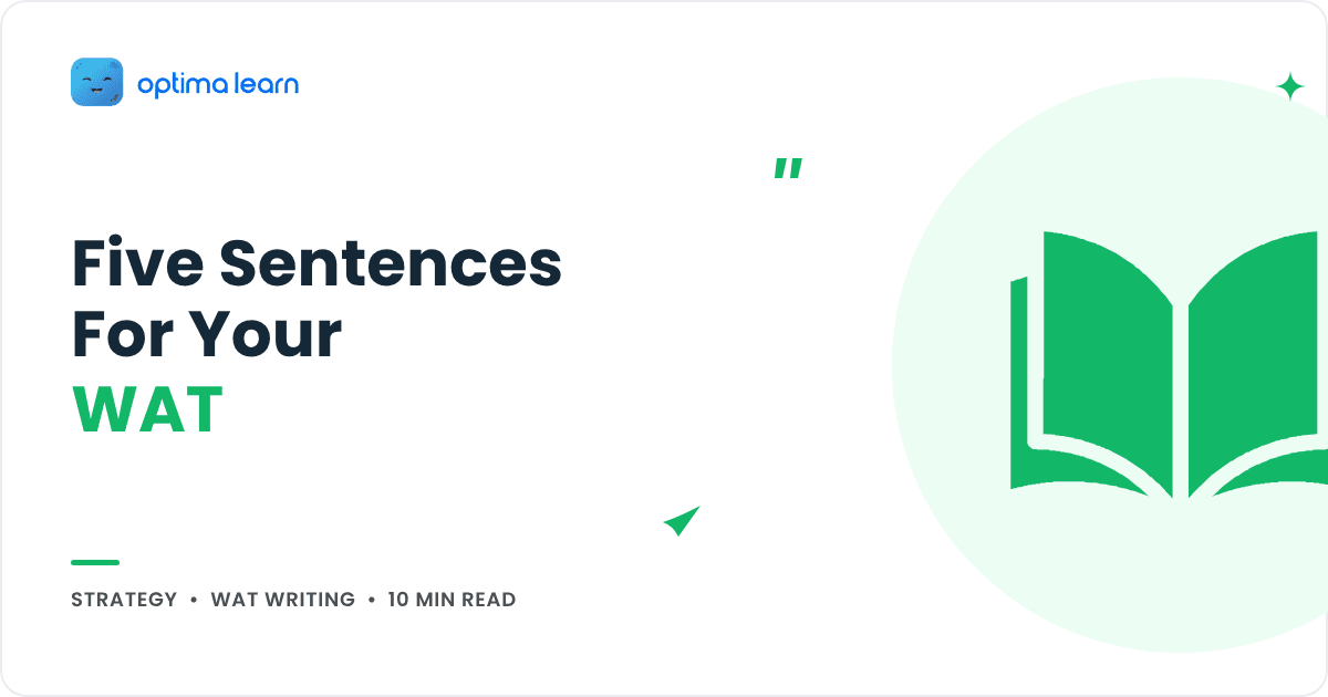 WAT writing with a five sentence paragraph template for common topics, cover for the Optima Learn strategy guide