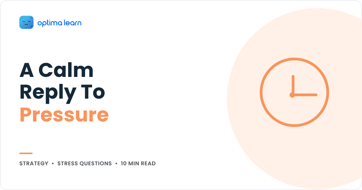 Stress questions in an MBA PI with a three step calm reply, cover for the Optima Learn Strategy blog